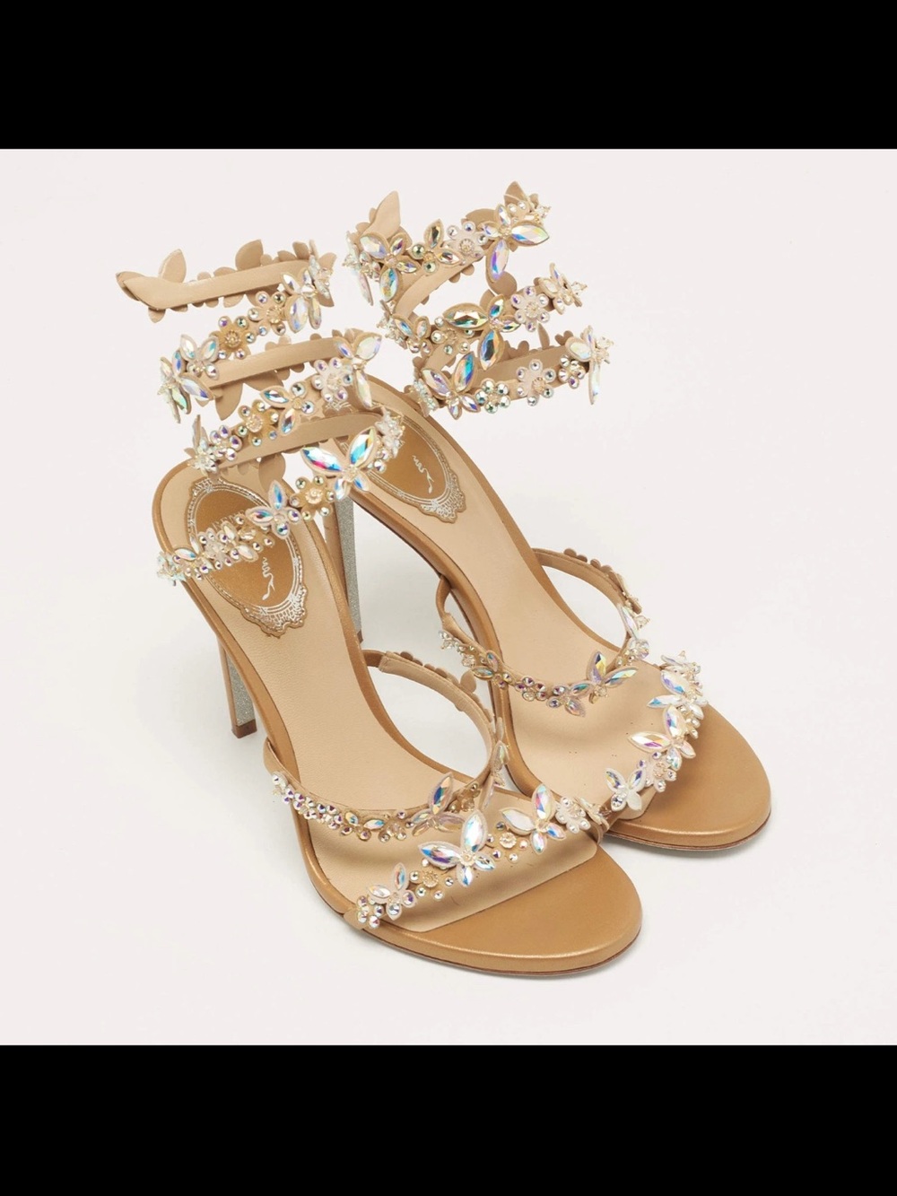 Rene Caovilla Eden Nude Sandal 105 Crystal Embellished Ankle Wrap - Picture 15 of 16